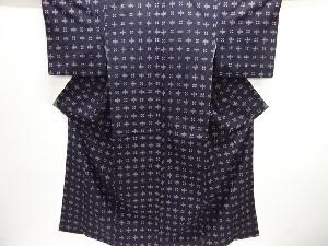 花に十字模様織り出し手織り紬着物